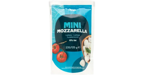 Coop mozzarellakirsid soolvees 17% rasva 125g