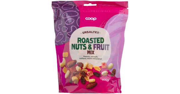 Coop pähkli- ja kuivatatud puuviljasegu, soolata, röstitud 600g