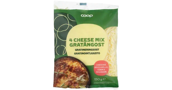 Coop riivjuust 4 juustu segu, 26% rasva, 150g