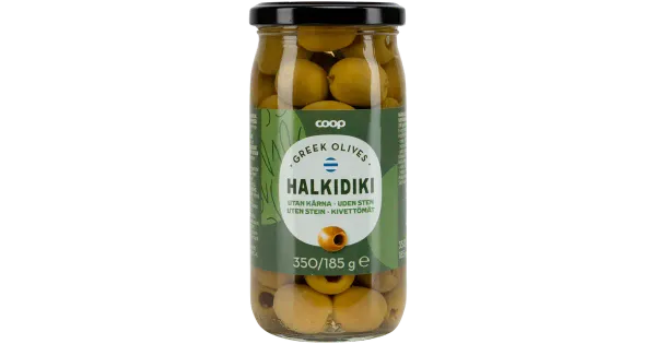 Coop rohelised kivideta halkidiki oliivid 350 g / 185 g