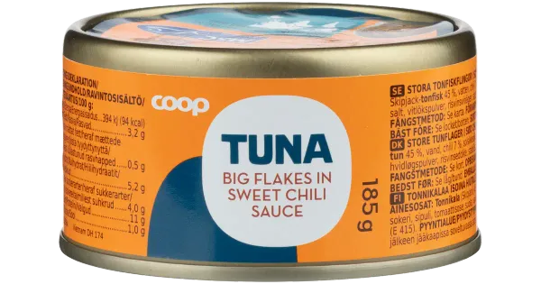 Coop suured tuunikalatükid magusas tšillikastmes msc 185g