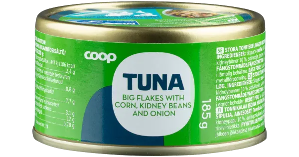 Coop suured tuunikalatükid maisi, punaste kidney ubade ja sibulaga 185g