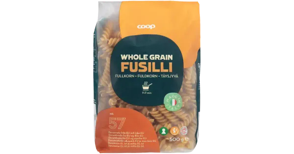 Coop täisterapasta fusilli n 57 500g