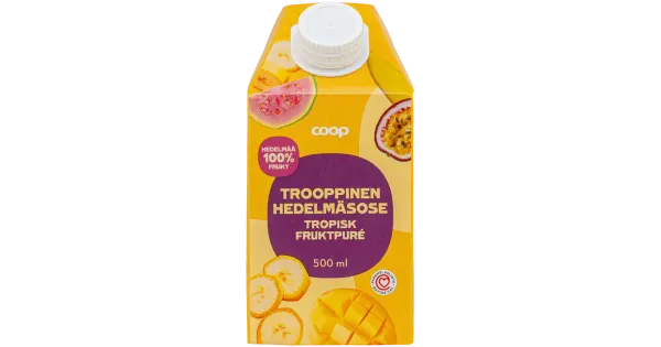 Coop troopilise puuvilja püree mango-banaani-passionivilja-guajaavi 500ml