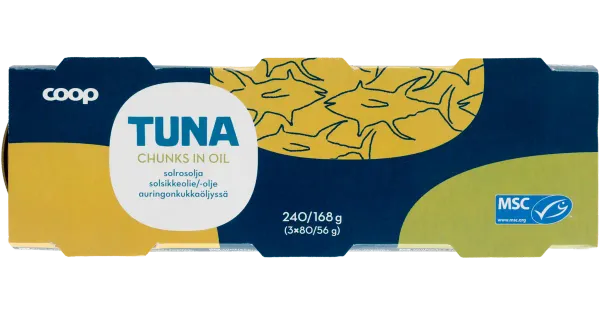 Coop tuunikala tükid päevalilleõlis 240/168g