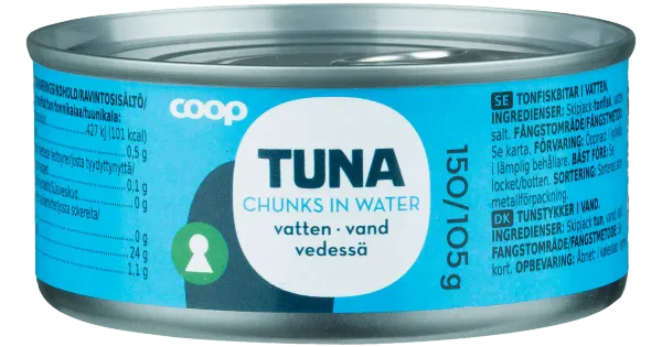Coop tuunikala tükid vees 150/105g