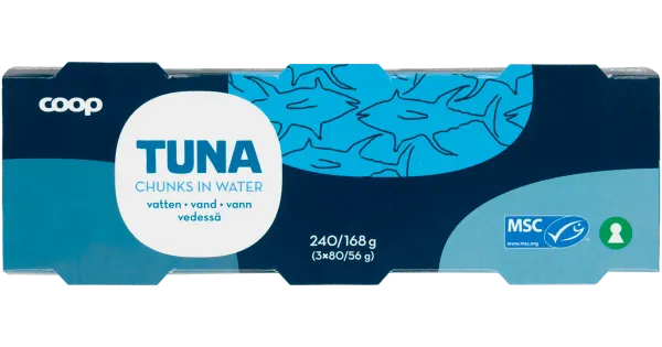 Coop tuunikalatükid vees 240/168 g