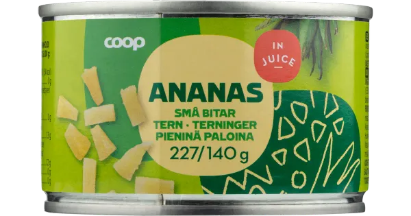 Coop väikesed ananassitükid ananassimahlas 227/140g