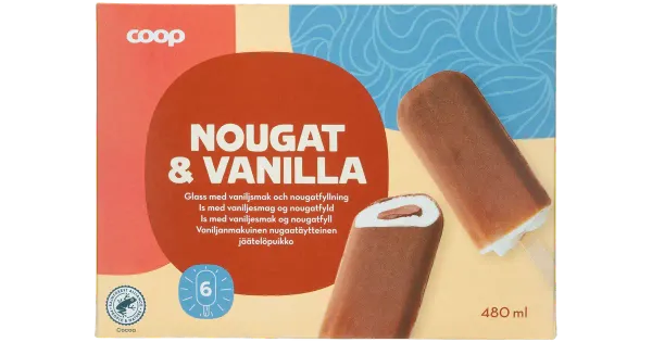 CoopVvanillijäätis Nougat 6-pakk 480ml/390 g