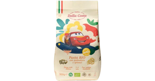 Pasta DALLA COSTA, CARS värviline, tomati- ja spinatiga, ökoloogiline, durum, 300g,IT-BIO-006
