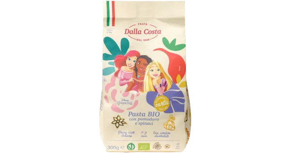 Pasta DALLA COSTA, PRINTSESS värviline, tomati- ja spinatiga, ökoloogiline, durum, 300g,IT-BIO-006