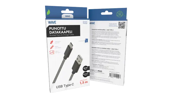 Datakaabel USB type-c 1,5m must/valge
