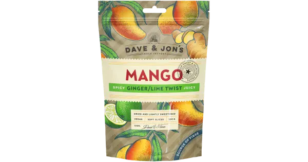 Dave&Jon's kuivatatud mango ingveri ja laimiga 100g