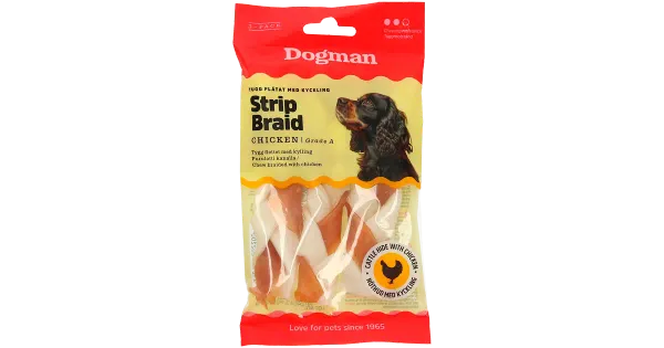 Dogman Chicken Strip Braid S närimispulgad kanaga, 3 tk