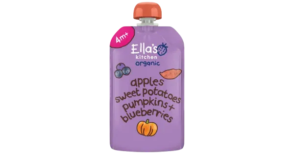 Ella´s Kitchen kõrvitsa-õuna-mustikapüree 120 g, öko, alates 4-elukuust