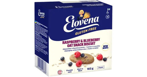 Elovena gluteenivaba vaarika-mustika vahepalaküpsis 9 x 18 g
