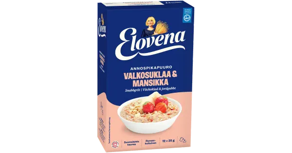 Elovena maasika-kiirpudruportsjonid valge šokolaadiga 12 × 35 g