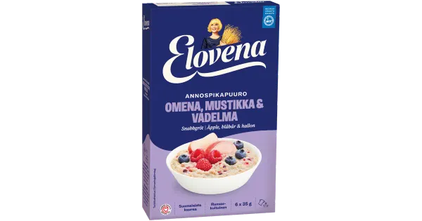 Elovena õuna-mustika-vaarika-kiirpudruportsjonid 6 × 35 g