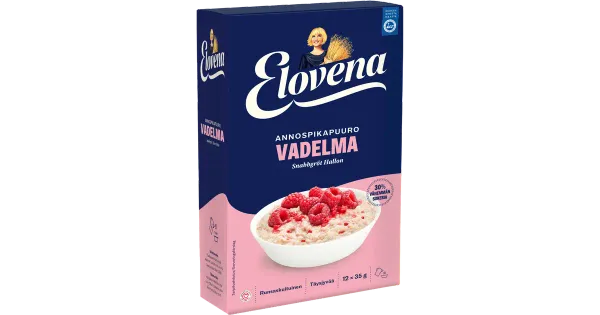 Elovena vähendatud suhkrusisaldusega vaarika-kiirpudruportsjonid 12 × 35 g
