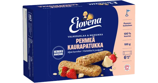 Elovena valge šokolaadi ja maasikatega pehme kaerabatoon 6 x 30 g