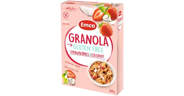 Emco gluteenivaba Granola maasikate ja kookosega 340g