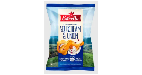 Estrella Kettle Cooked hapukoore-sibulamaitselised kartulikrõpsud 120g