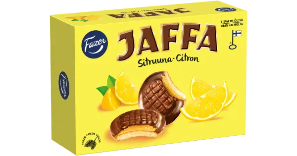 Fazer Jaffa šokolaadiga kaetud sidrunmaitselise täidisega küpsised 300 g