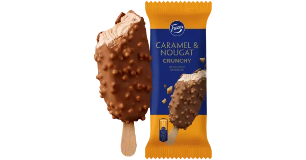 Fazer Karamelli ja Nugatiga krõmpsuv pulgajäätis 65 g/90 ml
