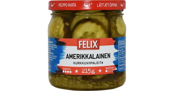 Felix, ameerikapärased kurgiviilud magusas marinaadis, 410 g