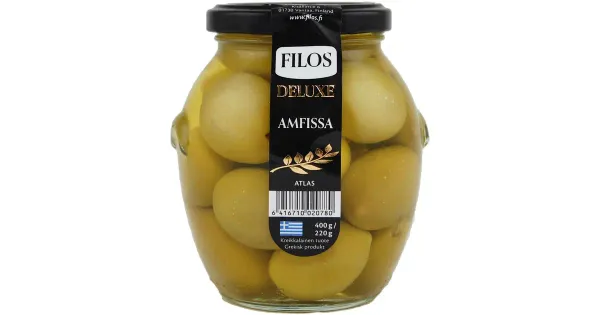 Filos Deluxe rohelised Amfissa oliivid kividega 400/220 g