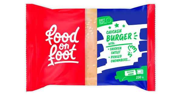 FOOD ON FOOT Burger kanakotleti, marineeritud kurgi ja juustuga 220 g