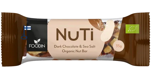 Foodin NUTI, pähklibatoon, tume šokolaad ja meresool, mahe 35g