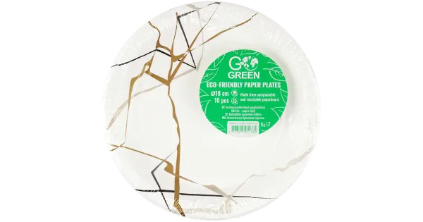 Go Green papptaldrikud Marmor 18cm 10tk