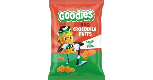 Goodies Crocodile Puffs grillimaitselised snäkid, 3+a, 30g