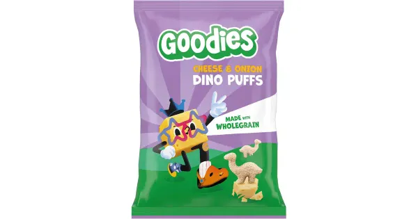 Goodies Dino Puffs snäkid juustu ja sibulaga, 3+a, 30g