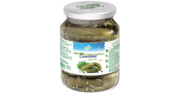 Green kornišonid 1-4 cm ürtidega 370 ml