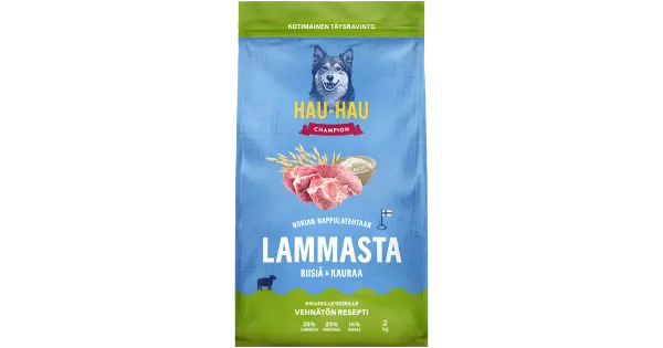 Hau-Hau Champion kuivtoit täiskasv.koertele lamba, riisi ja kaeraga 2kg