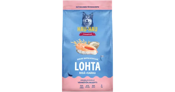 Hau-Hau Champion kuivtoit täiskasv.koertele lõhe, riisi ja kaeraga 2kg