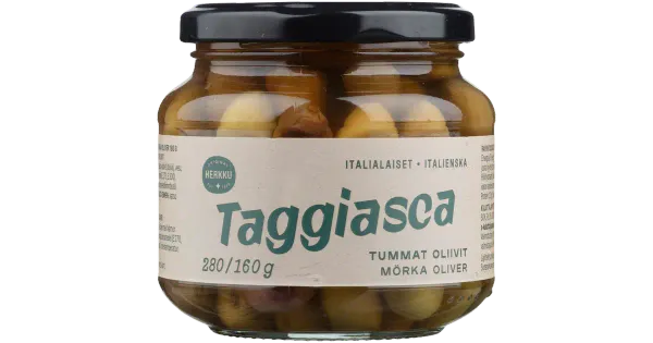 Herkku taggiasca itaalia mustad oliivid 280 g/160 g