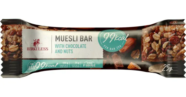 Herkuless müslibatoon šokolaadi ja pähklitega 25g