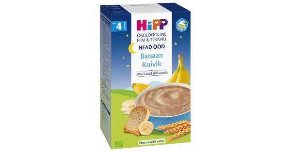Hipp head ööd banaani-kuiviku piimapudrupulber 250 g, öko, alates 4-