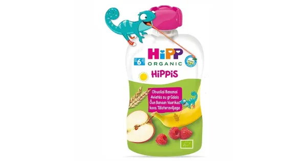 Hipp Hippis õuna-banaani-vaarika-täisteraviljapüreee 100g, öko, alates 6-elukuust