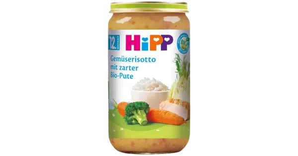 HiPP köögiviljarisoto hõrgu kalkunilihaga öko al. 12. kuust 250g