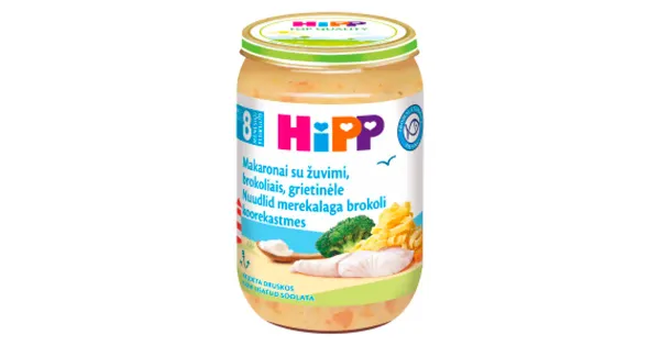 Hipp makaroni-kala-brokolipüree 220g, alates 8-elukuust