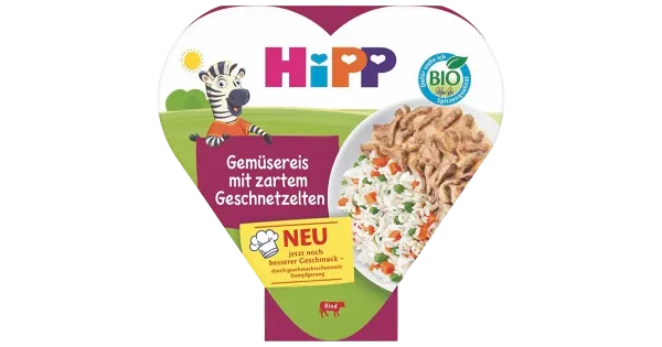 HiPP Riis juurviljade ja pehme viilutatud veiselihaga ÖKO 1a