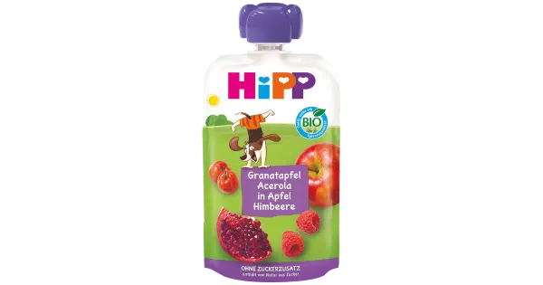 Hipp Super Hippis õuna-vaarikapüree granaatõuna ja acerola-kirsiga 100 g, öko, alates 1-eluaastast