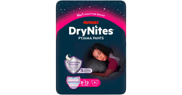 Huggies DryNites mähkmed tüdrukutele vanuses 8-13 a. 30-48kg 9tk