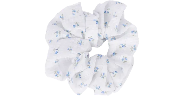 Ibero schrunchie valge, helesinised lilled