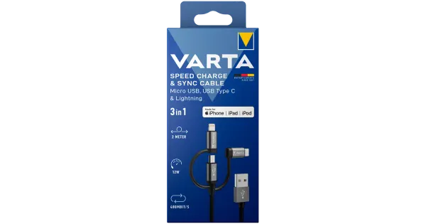 Kaabel Varta 3-in-1 2m must