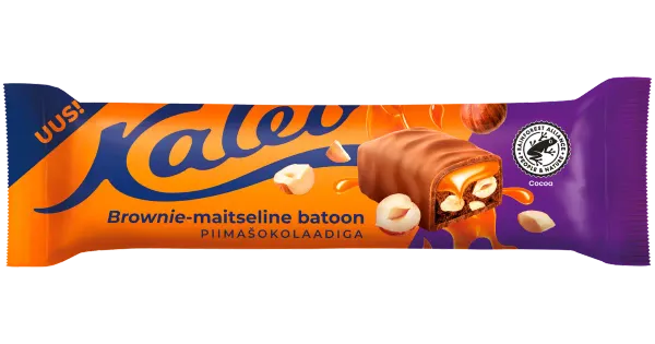 Kalev brownie-maitseline batoon karamelli ja metspähklitega piimašokolaadis 50g